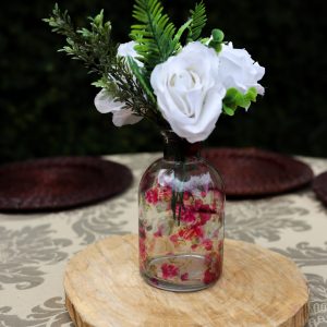 Vaso de vidro transparente com flores - mini casamento